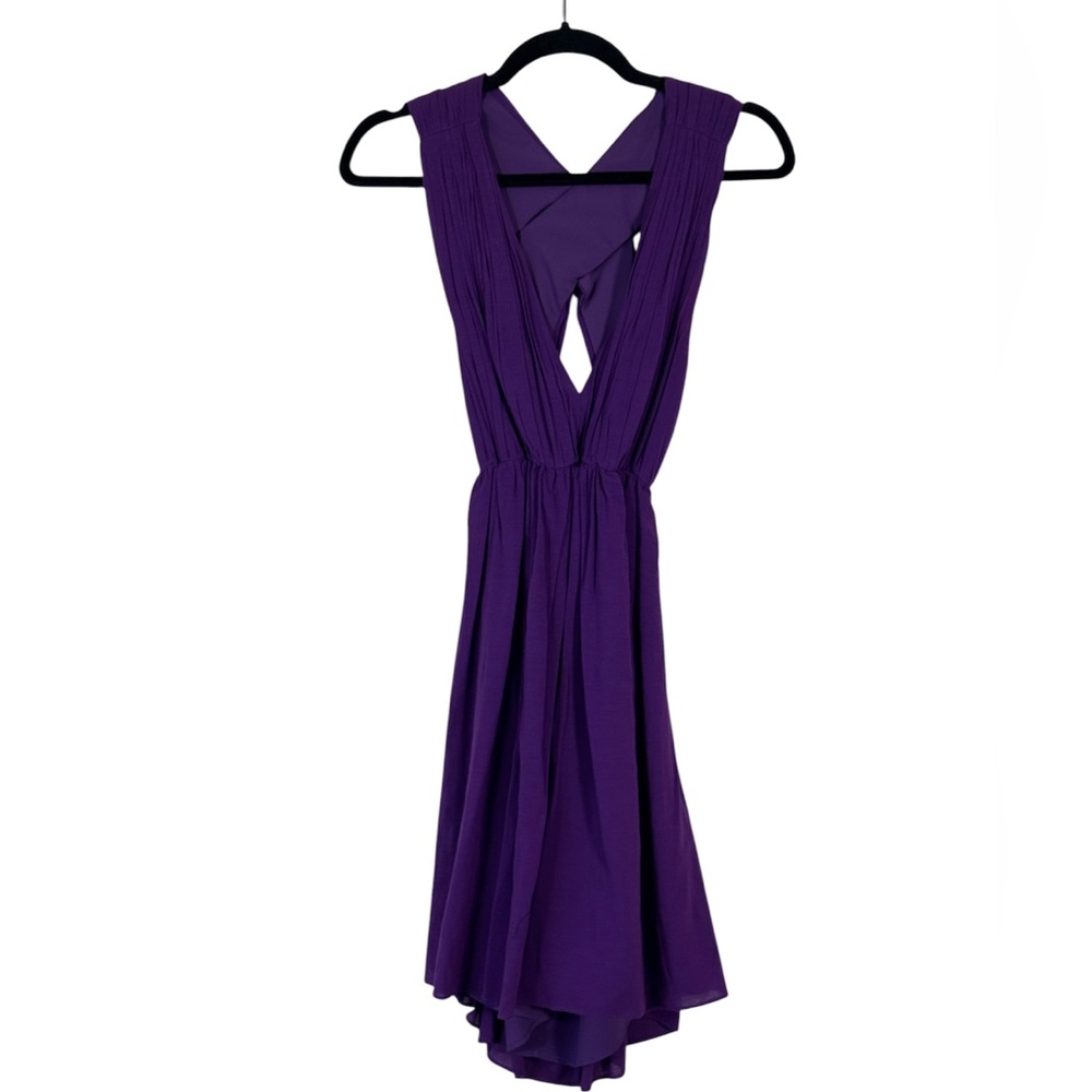 Alice & Olivia Purple Silk Deep V Mini Dress Womens XS Classic Luxury Y2K